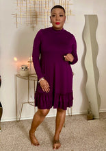 Load image into Gallery viewer, Kaylee Long Sleeved Double Ruffle Dress (dark plum/regular &amp; curvy)
