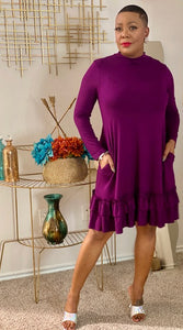 Kaylee Long Sleeved Double Ruffle Dress (dark plum/regular & curvy)